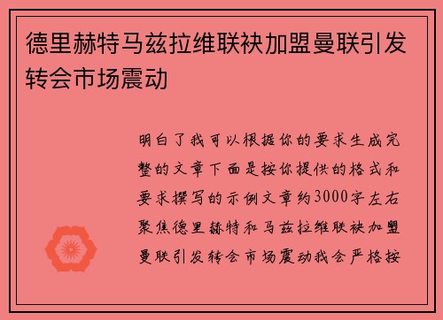 德里赫特马兹拉维联袂加盟曼联引发转会市场震动 德里赫特马兹拉维联袂加盟曼联引发转会市场震动